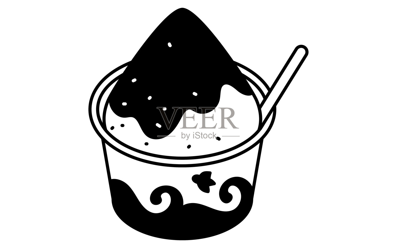 剃须冰甜点的等距线条插图,简单的夏季甜品图标,黑白色插画图片素材