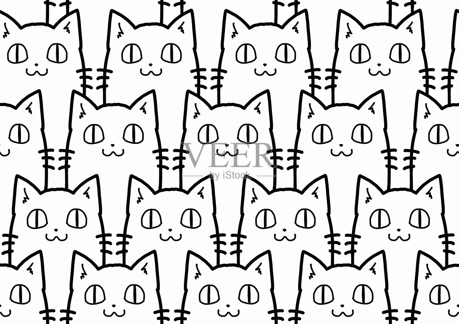 可爱的白猫壁纸(无缝)插画图片素材