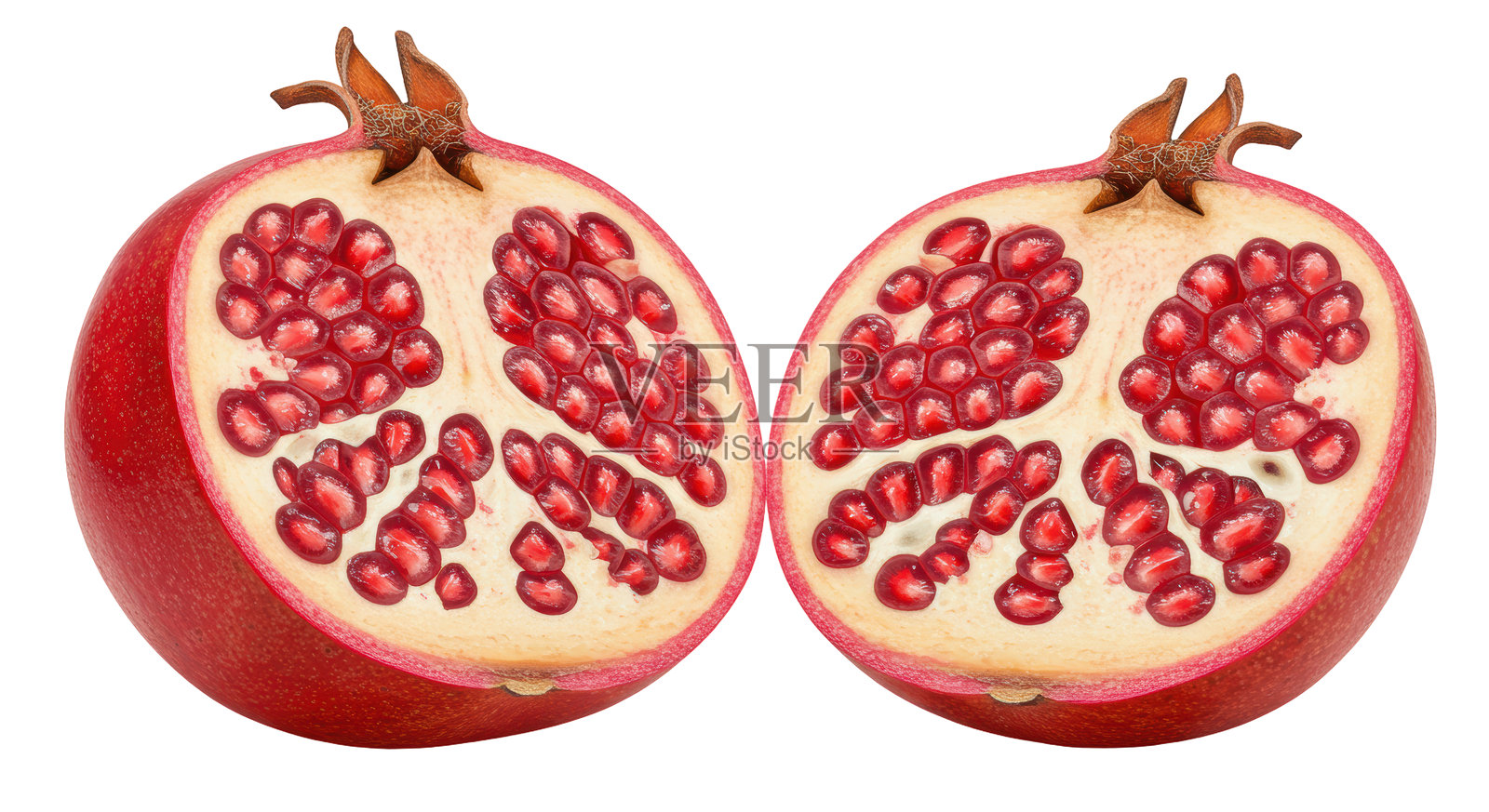 鲜艳红色石榴的对称分半部分照片摄影图片