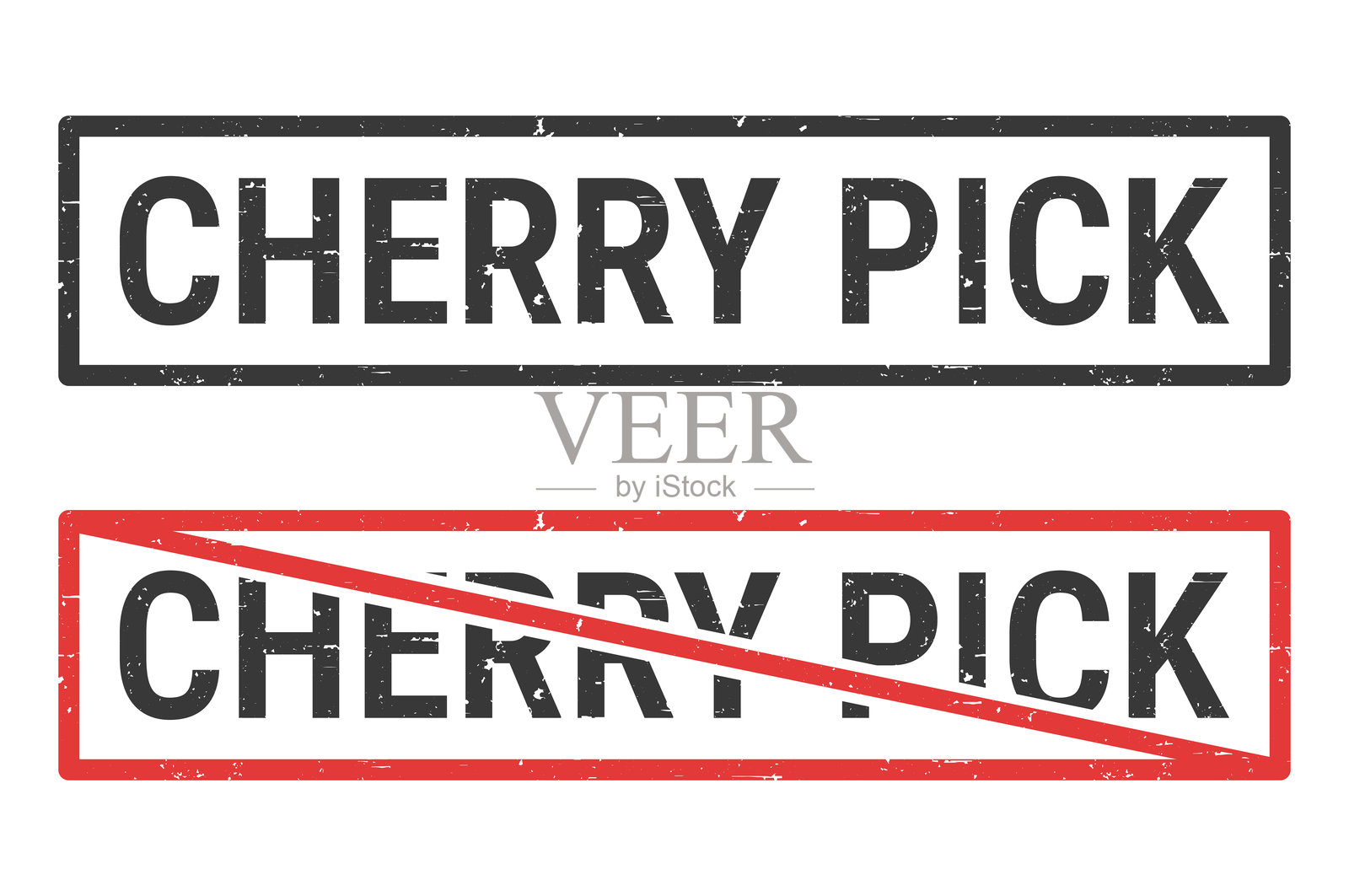 樱桃采摘 - 带有划掉印章的橡皮图章,背景为白色插画图片素材