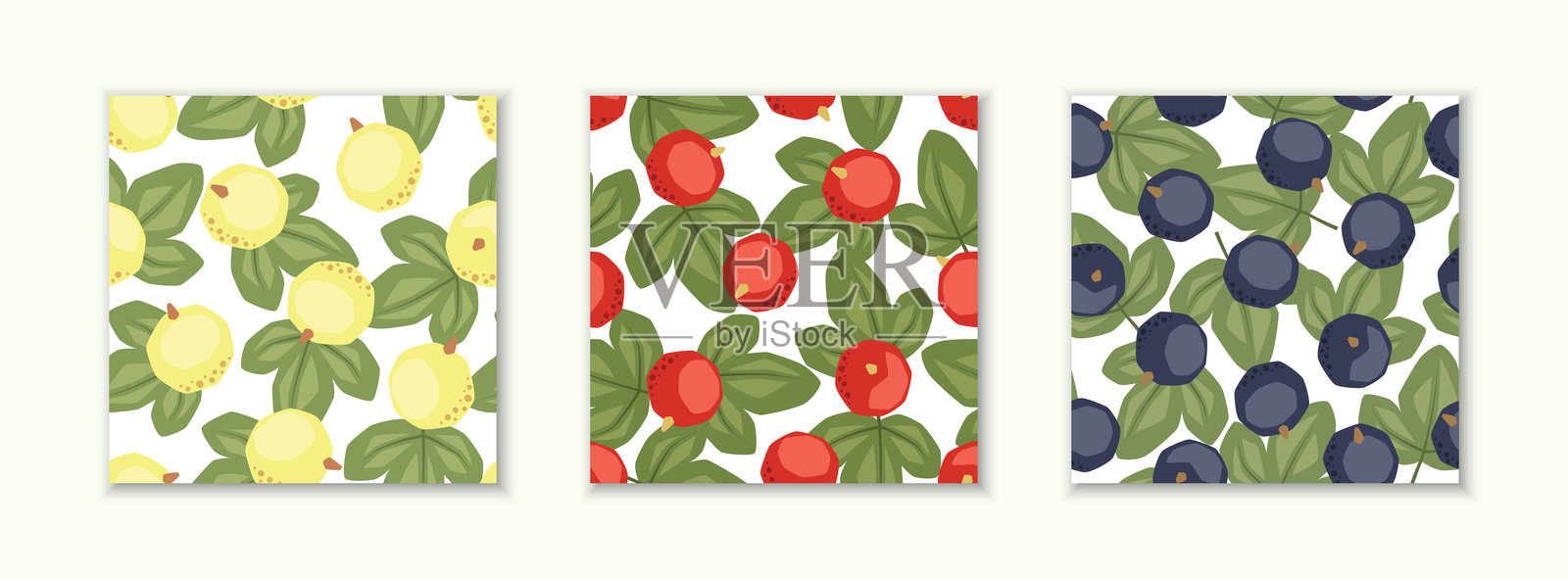 白色背景上的黑加仑无缝图案矢量集合插画图片素材