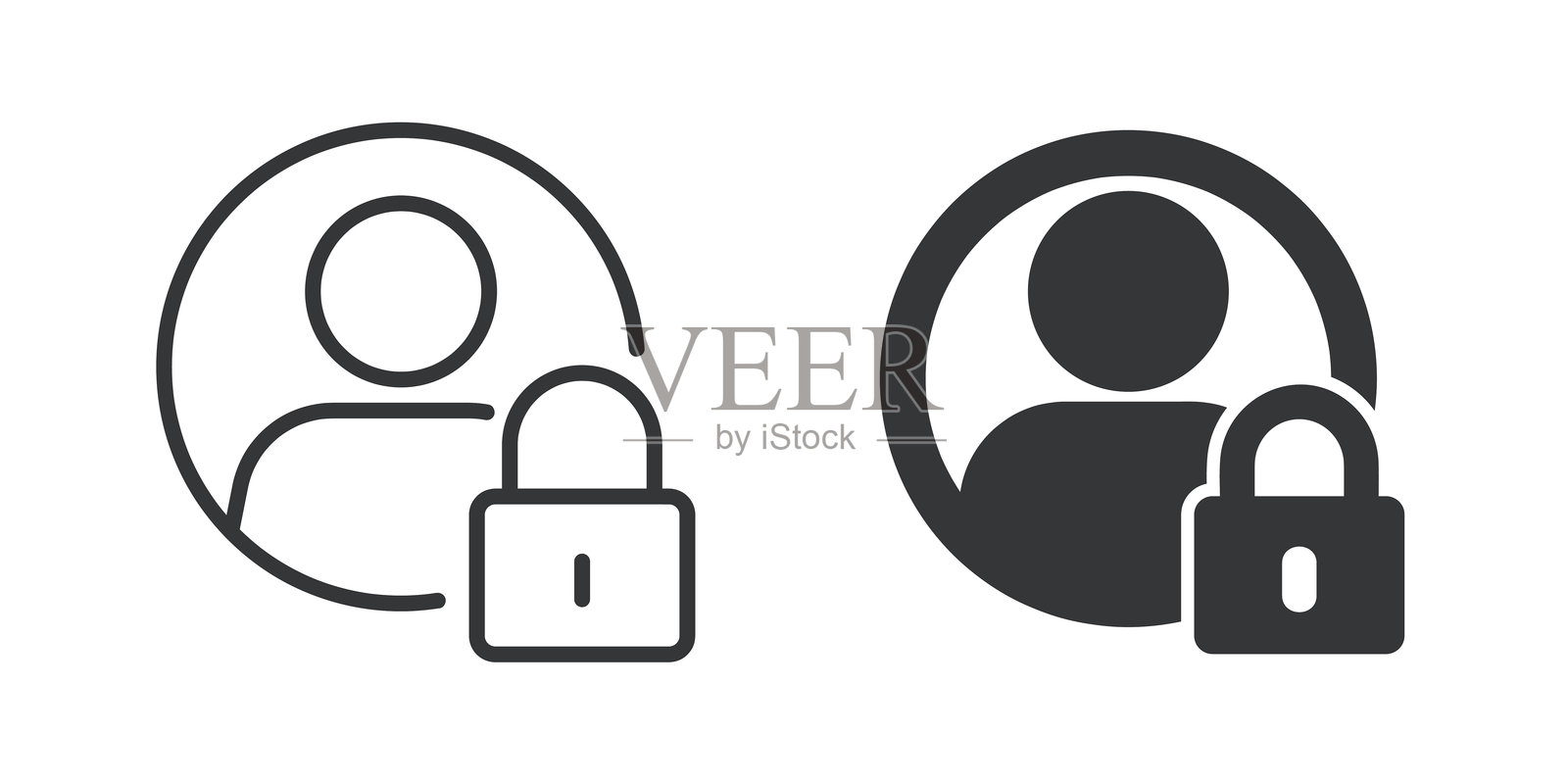 账户安全细线和图标实心图标。可编辑的线条和完美的像素,独立于透明背景。插画图片素材