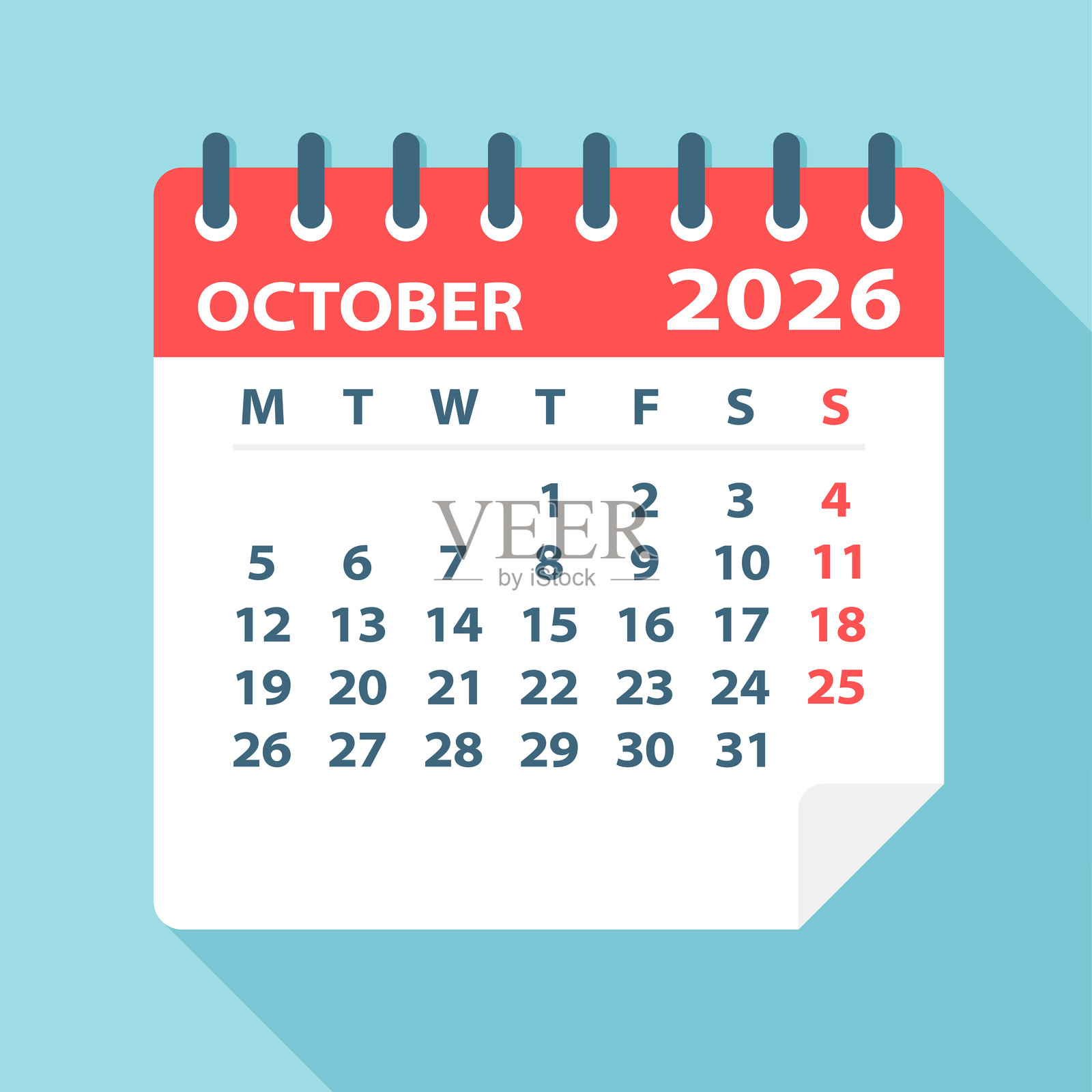2026年10月日历叶 - 矢量插图插画图片素材