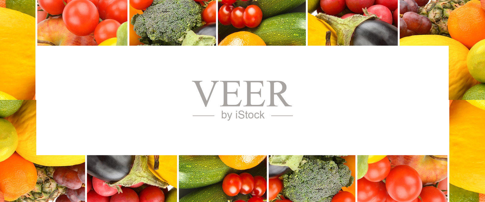 一组蔬菜和水果,孤立在白色背景上。留有空白供文本使用。拼贴画。照片摄影图片