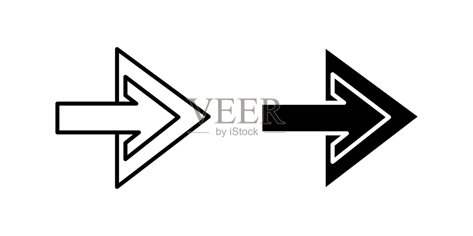 通用右箭头图标集,用于导航、方向和转发。对用户界面、网页设计和地图至关重要。插画图片素材