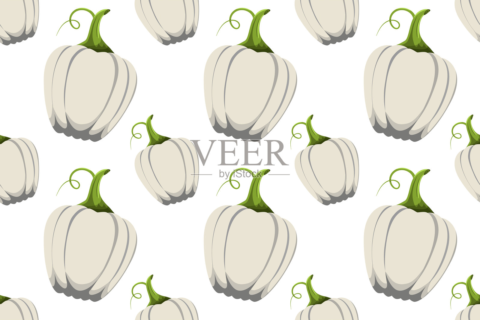 无缝图案,包含五彩缤纷的秋天叶子、南瓜和蘑菇,橙色和黄色为主色调。秋天的氛围。手绘矢量插图,背景为白色。插画图片素材