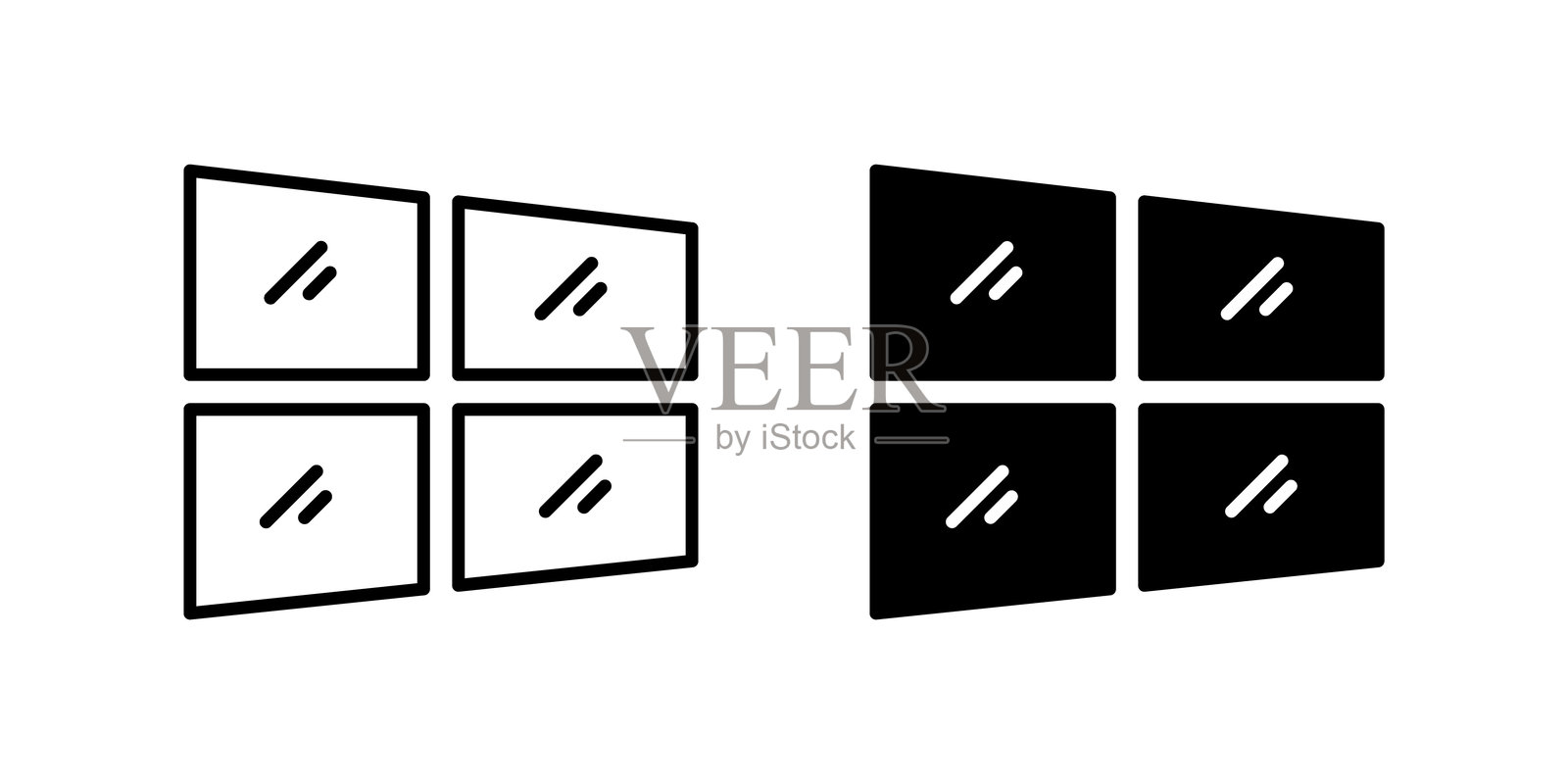 简单的窗户玻璃图标集,代表清洁、透明和家庭任务。适用于家庭维护和清晰视野。插画图片素材