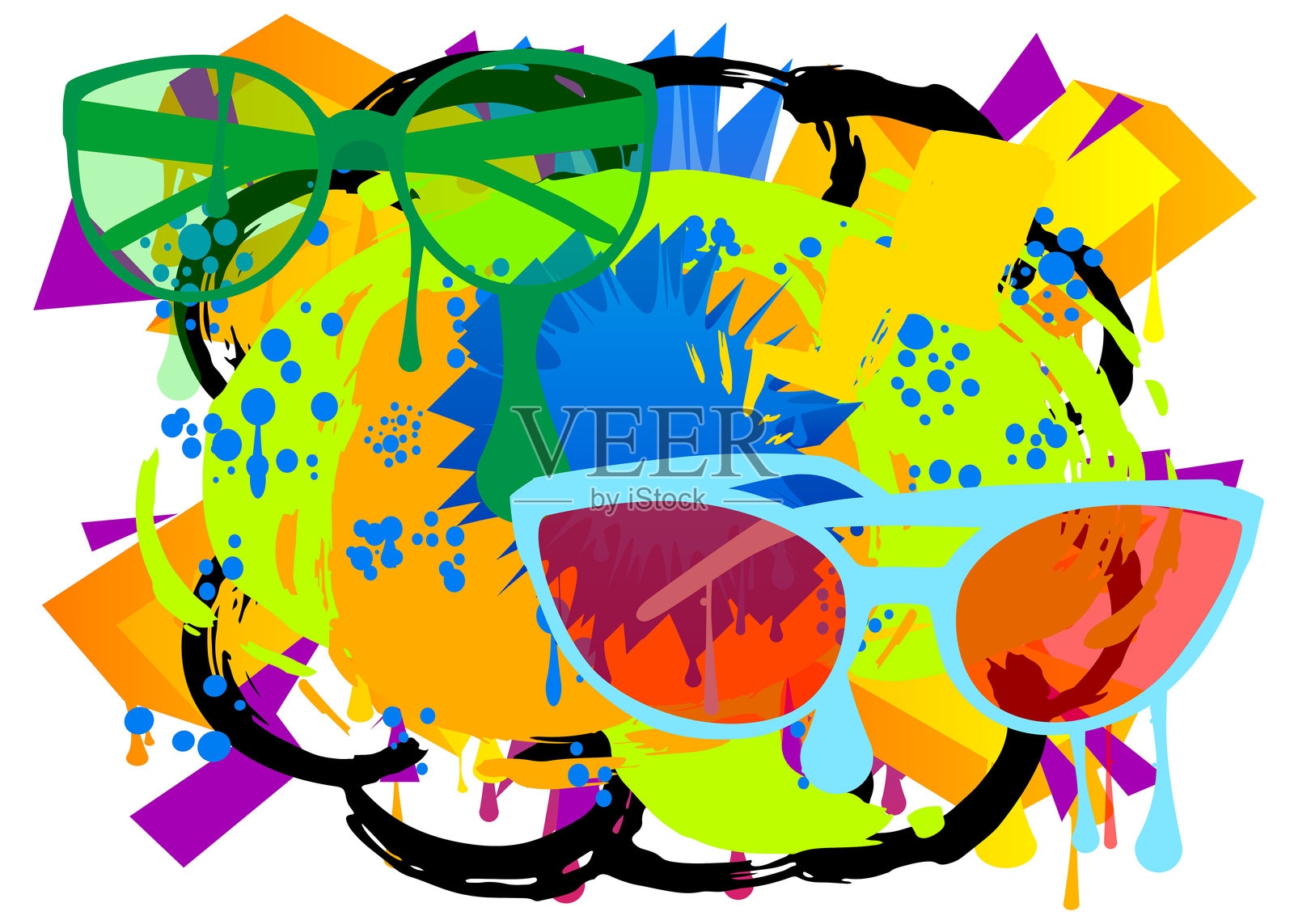 眼镜涂鸦。以城市绘画风格表现的抽象现代街头艺术装饰。插画图片素材