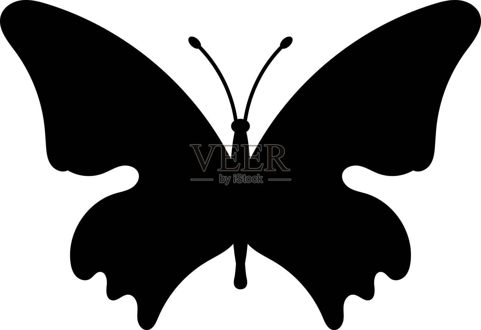 蝴蝶插图符号纹身。蝴蝶矢量剪影图标。简约昆虫标志、纹身和夏季设计符号。插画图片素材