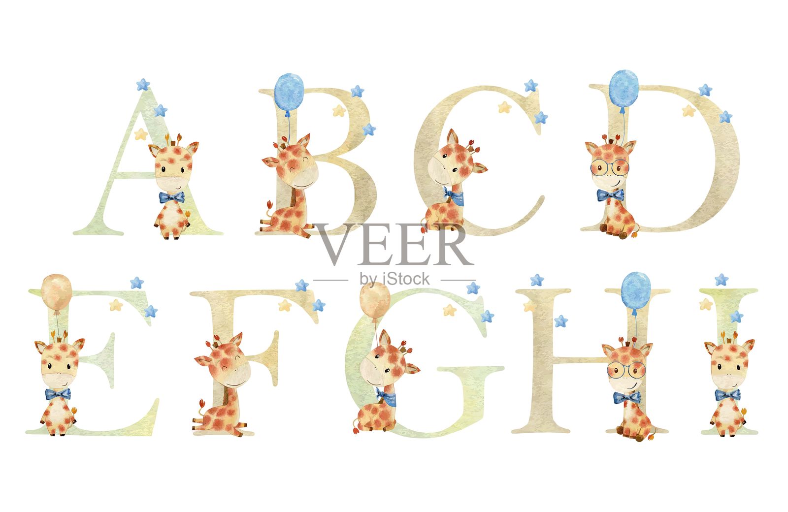 水彩动物字母。插画图片素材