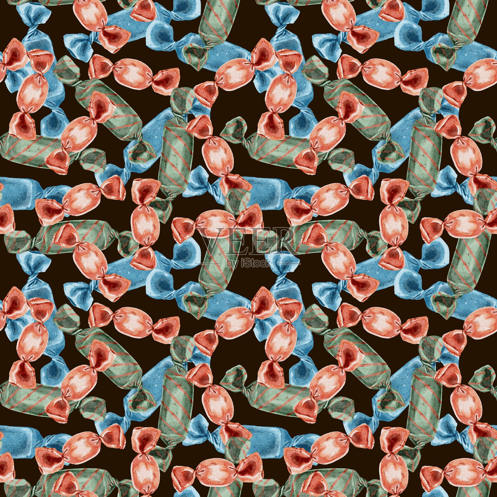 无缝水彩图案与包装插画图片素材