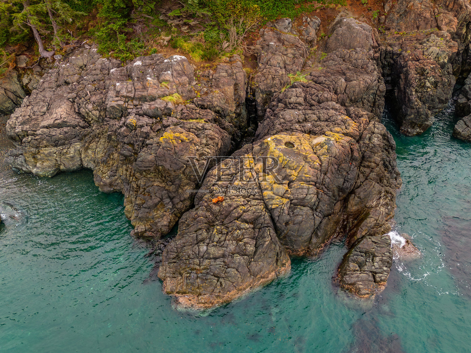 温哥华岛,BC,加拿大的岩石海岸线鸟瞰图照片摄影图片