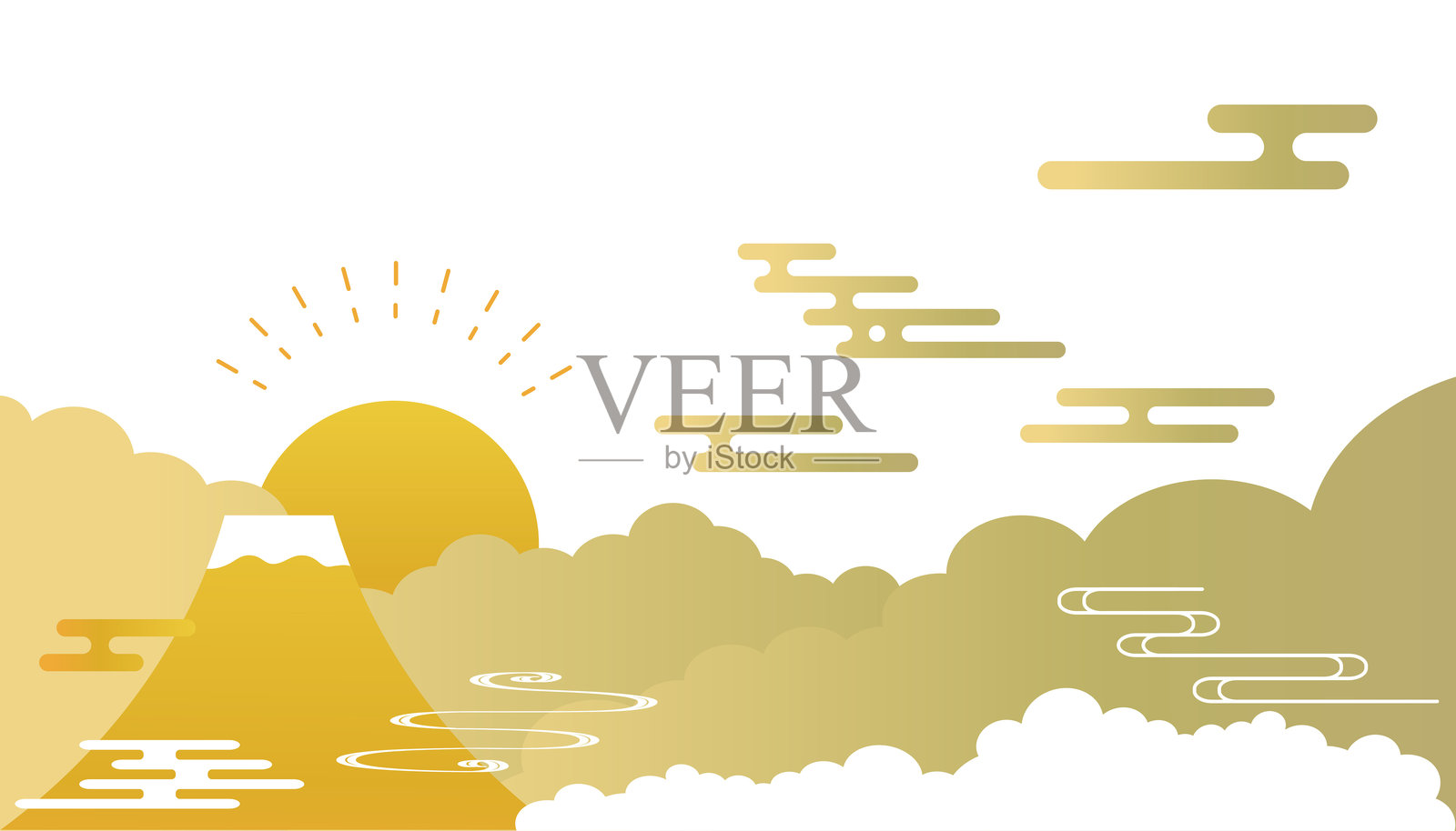 简单的富士山与日出天空的风景插图插画图片素材