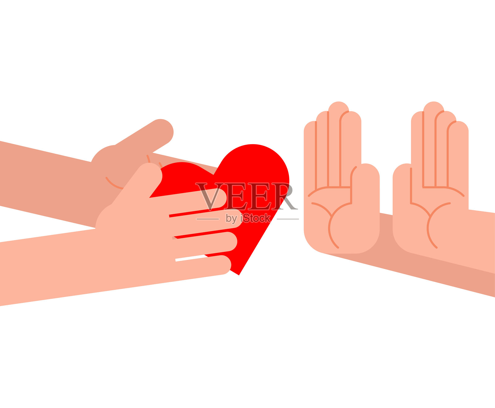 拒绝爱情。男人拒绝接受心。双手表达对爱情的拒绝。插画图片素材