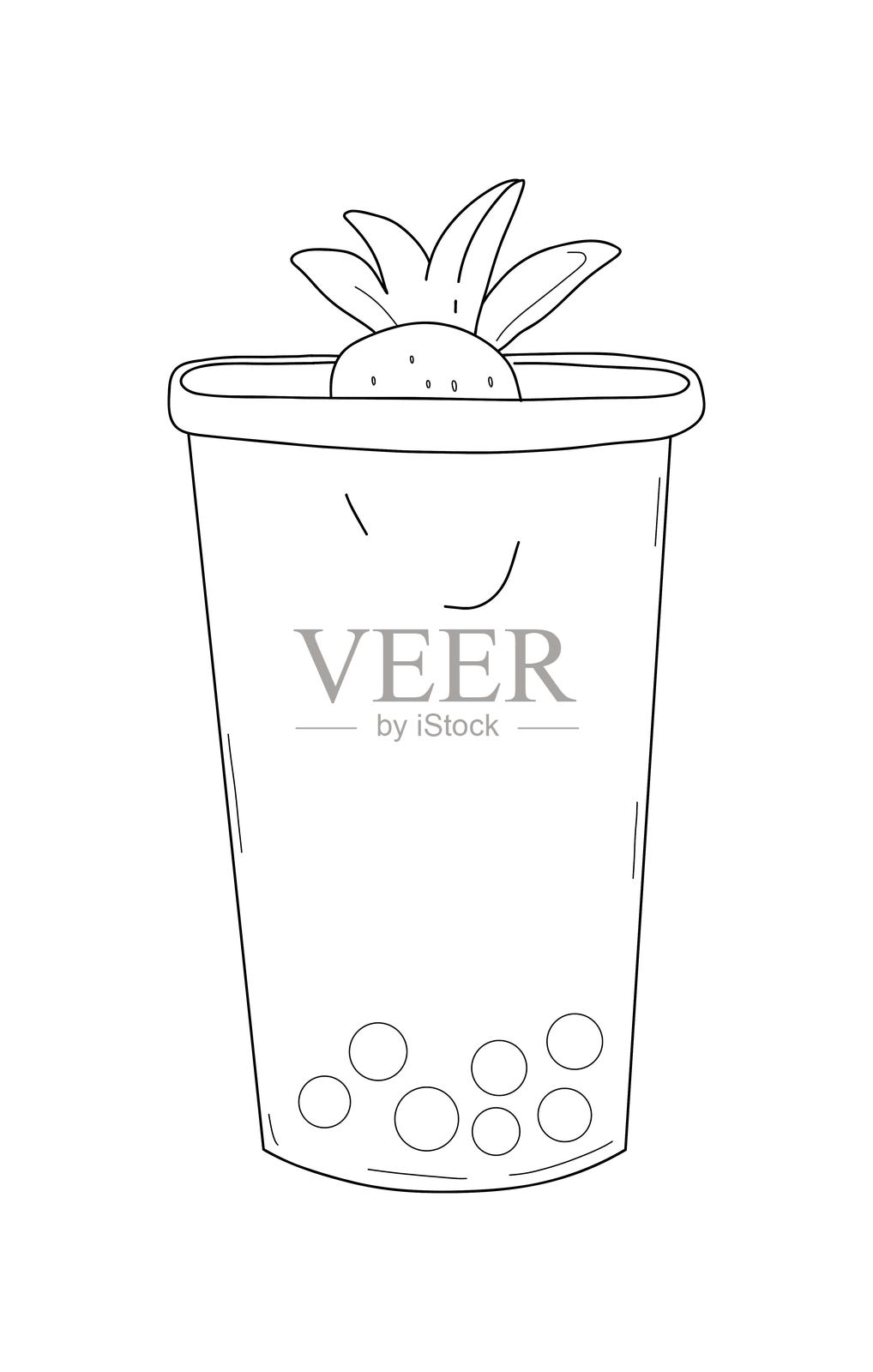 极简风格的奶茶杯矢量插图。时尚的冷饮图标,完美适用于夏季设计、咖啡馆品牌、菜单装饰和生活方式内容。插画图片素材