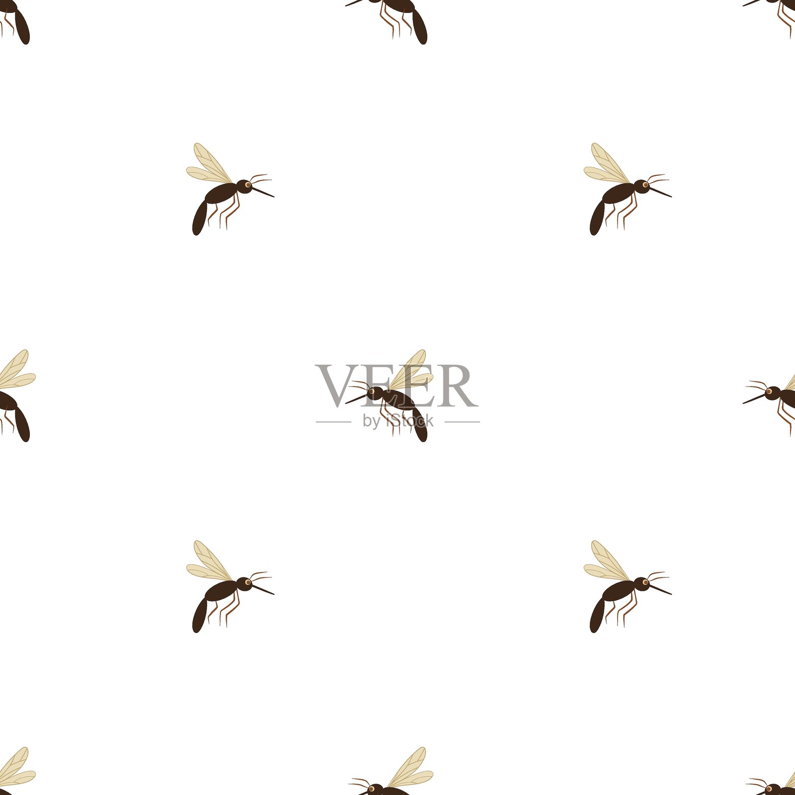 蚊子和小飞虫的无缝图案。抽象和极简风格的图案。手绘昆虫图案插画图片素材