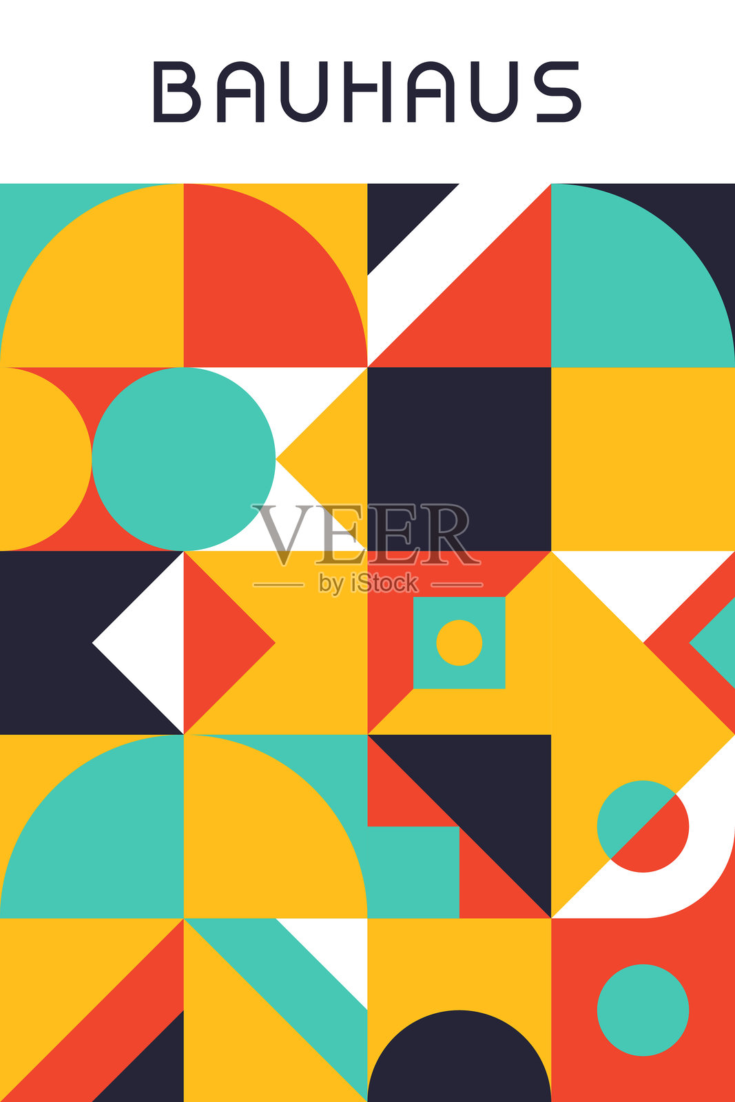 抽象几何包豪斯海报,重叠的多彩形状插画图片素材