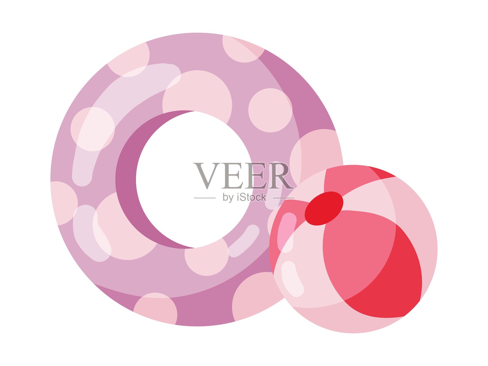 游泳圈和沙滩球平面插图插画图片素材