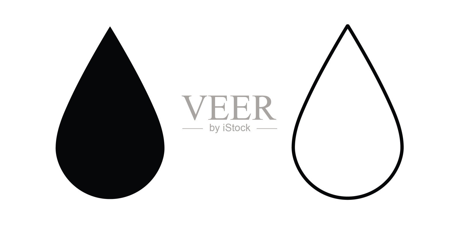 液滴插图,展示了黑色填充和轮廓版本,背景为白色插画图片素材