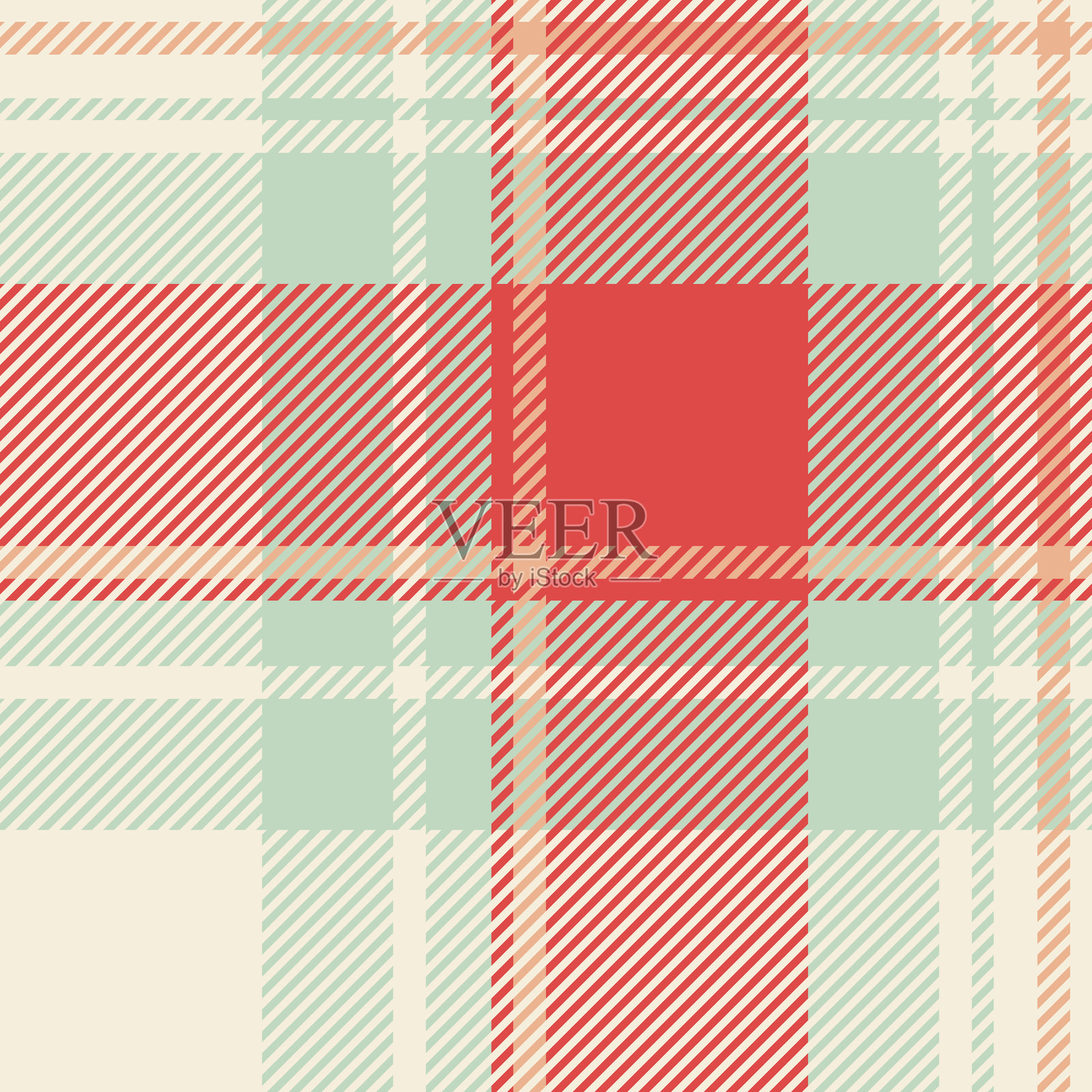 经典的格子图案,包含红色、青色和米色调。适用于背景、纺织品或需要传统风格和舒适质感的设计。插画图片素材