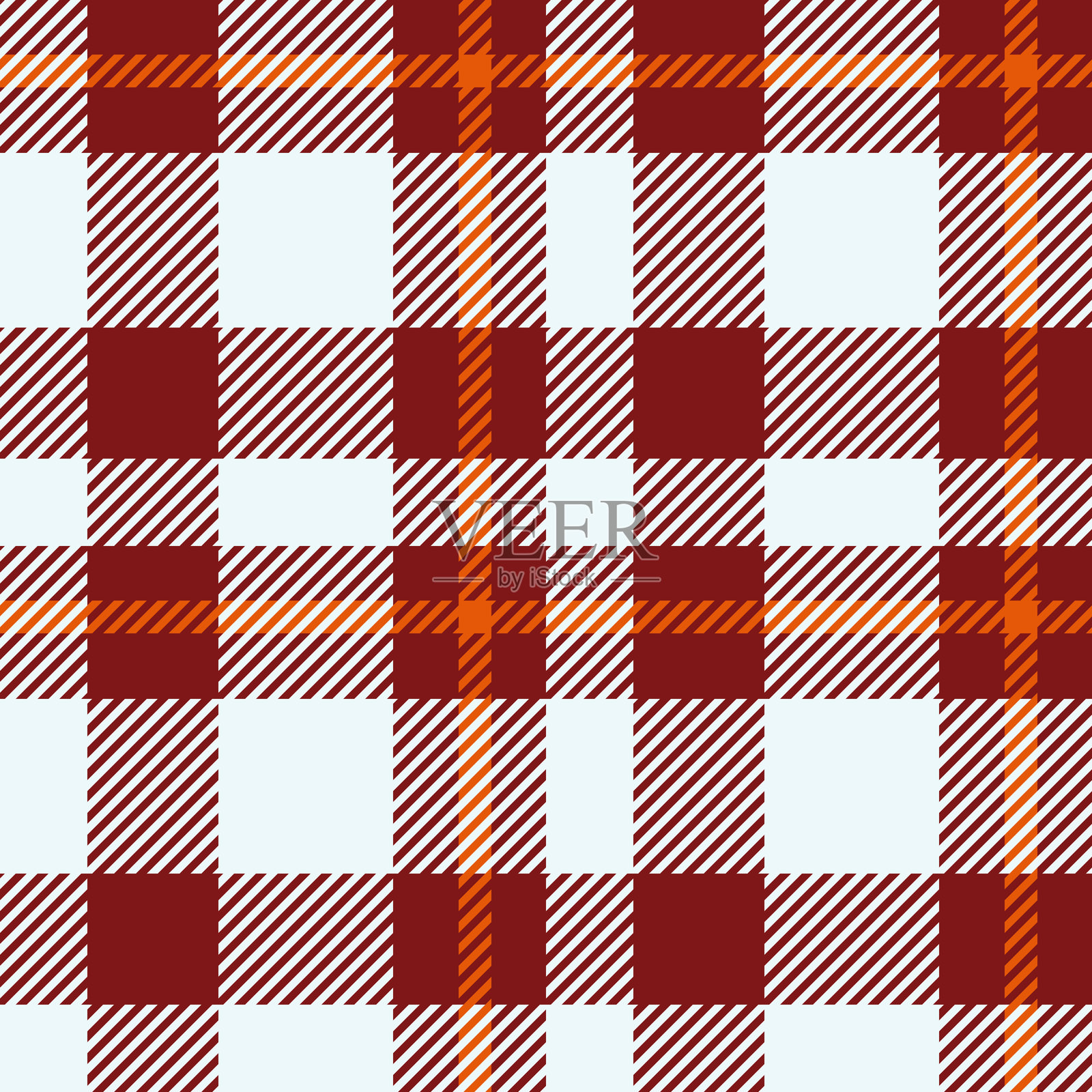 无缝格子图案。传统的红色、橙色和白色的格子背景。非常适合纺织设计、包装纸或节日主题项目。经典风格。插画图片素材