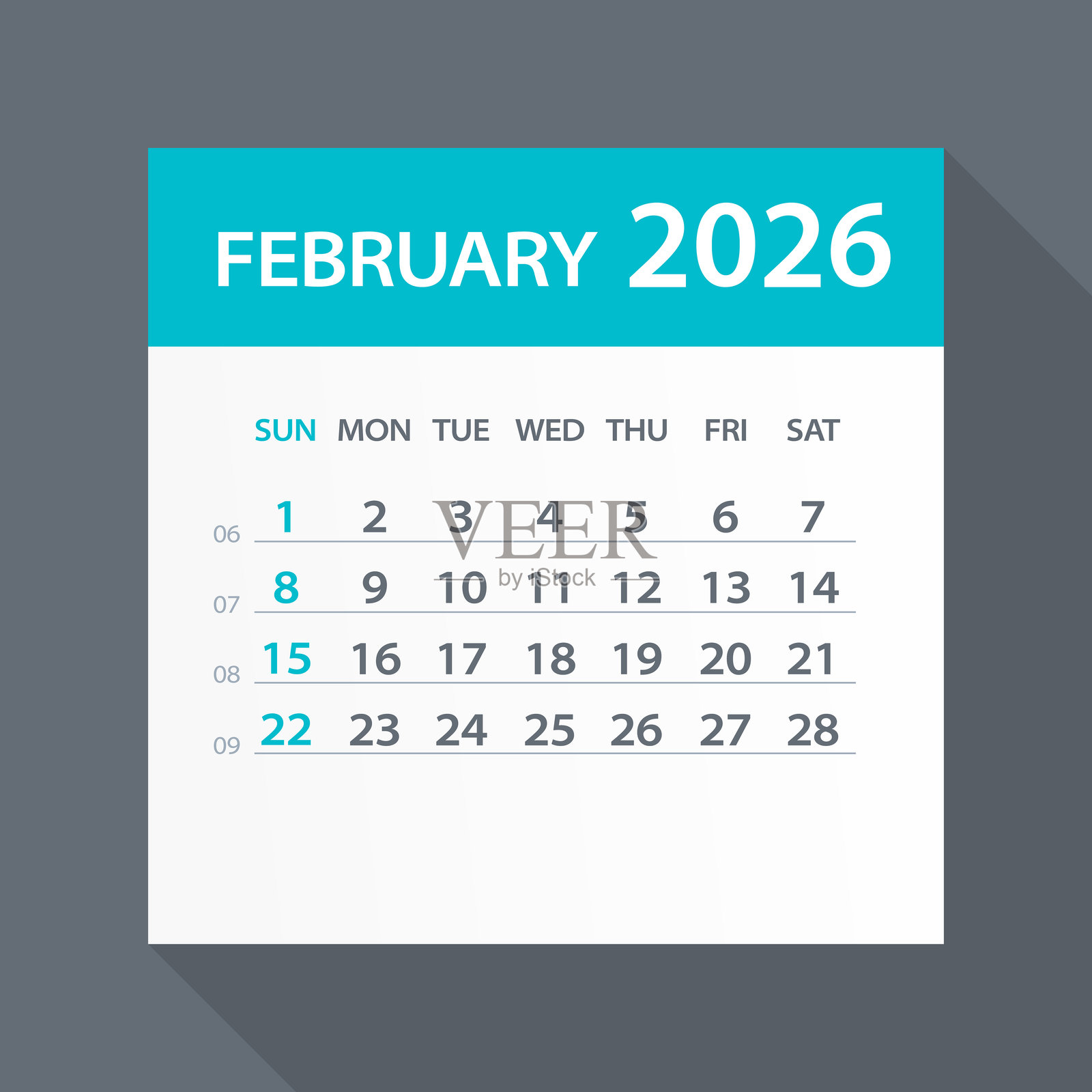 2026年2月日历绿色叶子 - 矢量插图插画图片素材