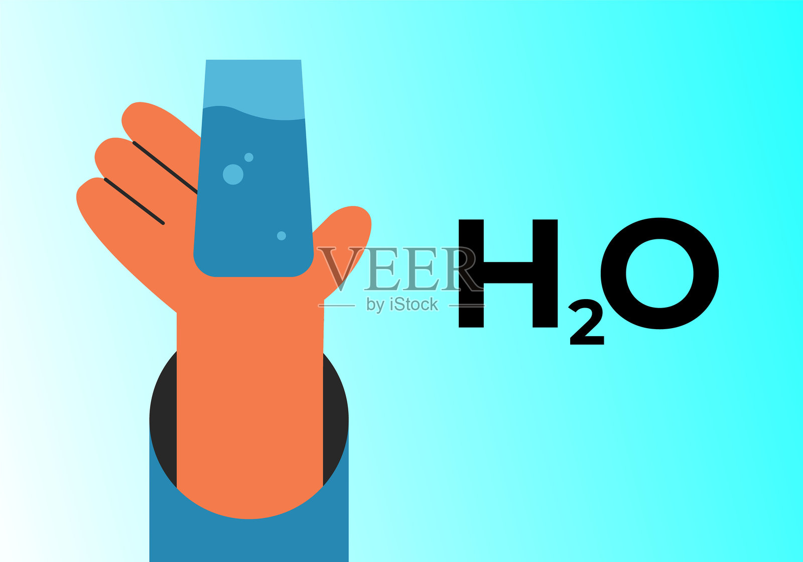 人们手持饮用清洁新鲜水的玻璃杯。插画图片素材