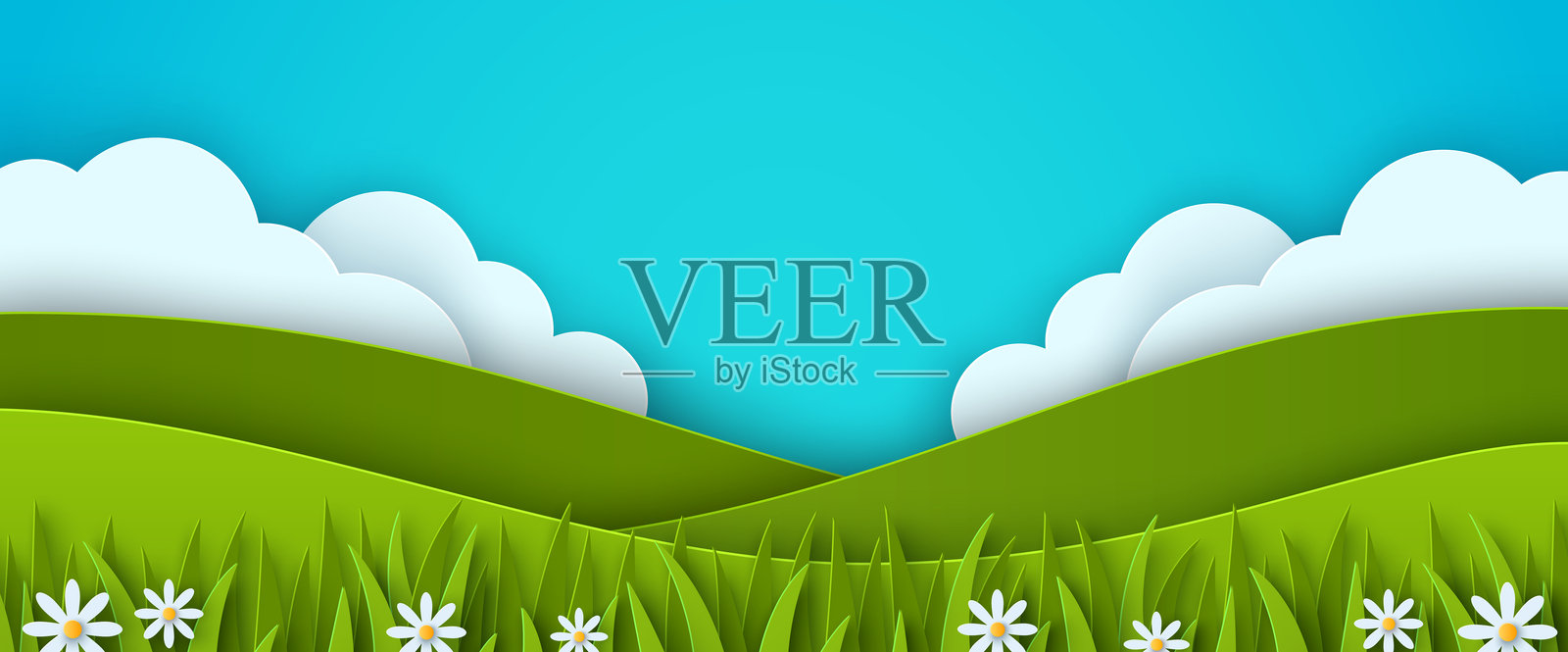 绿色草地纸海报插画图片素材