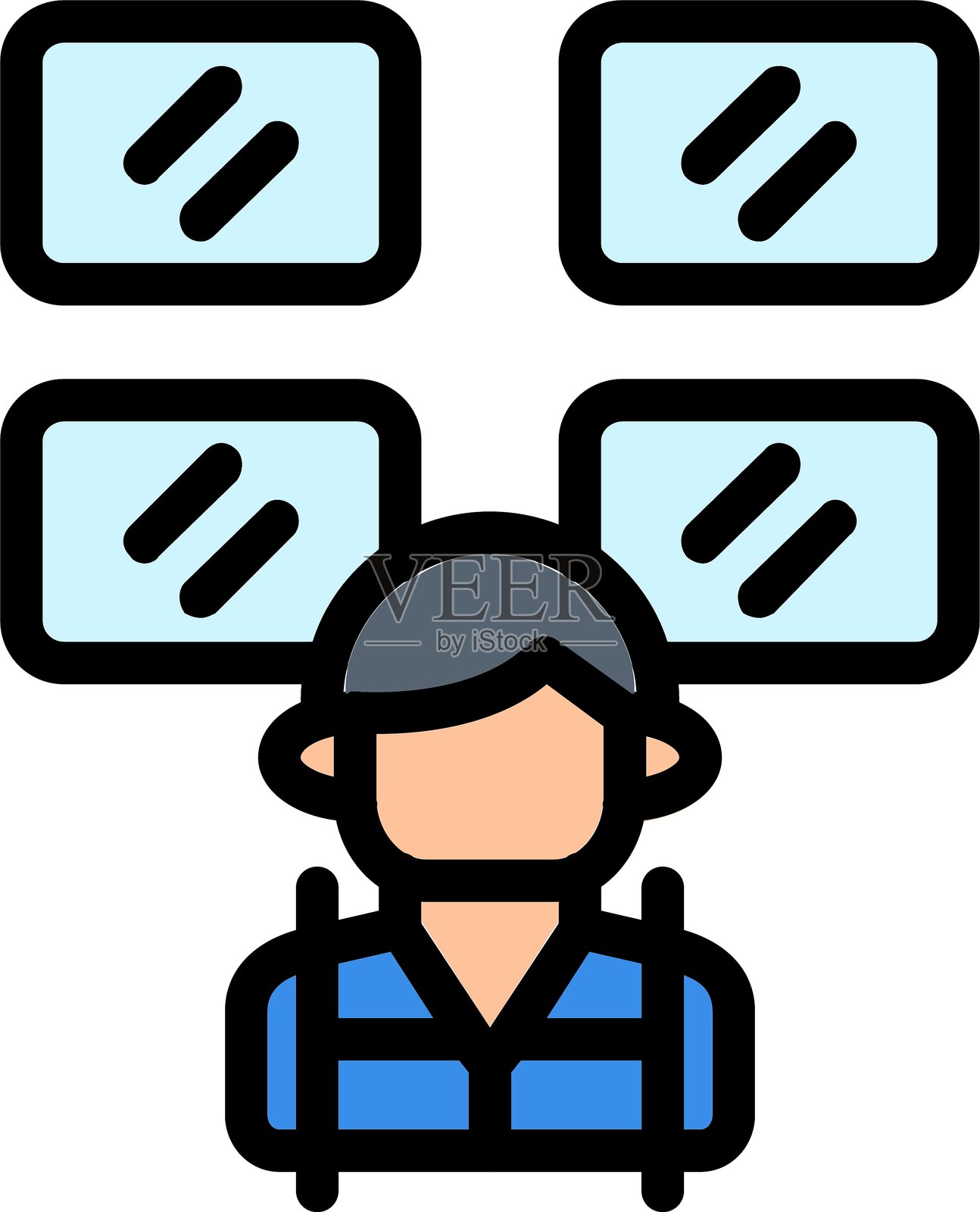 新闻编辑室线条填充图标插画图片素材