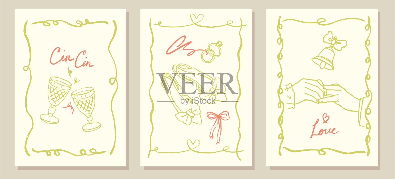 手绘时尚夏季婚礼轮廓插图海报插画图片素材