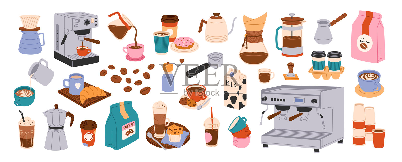 卡通咖啡元素套装插画图片素材