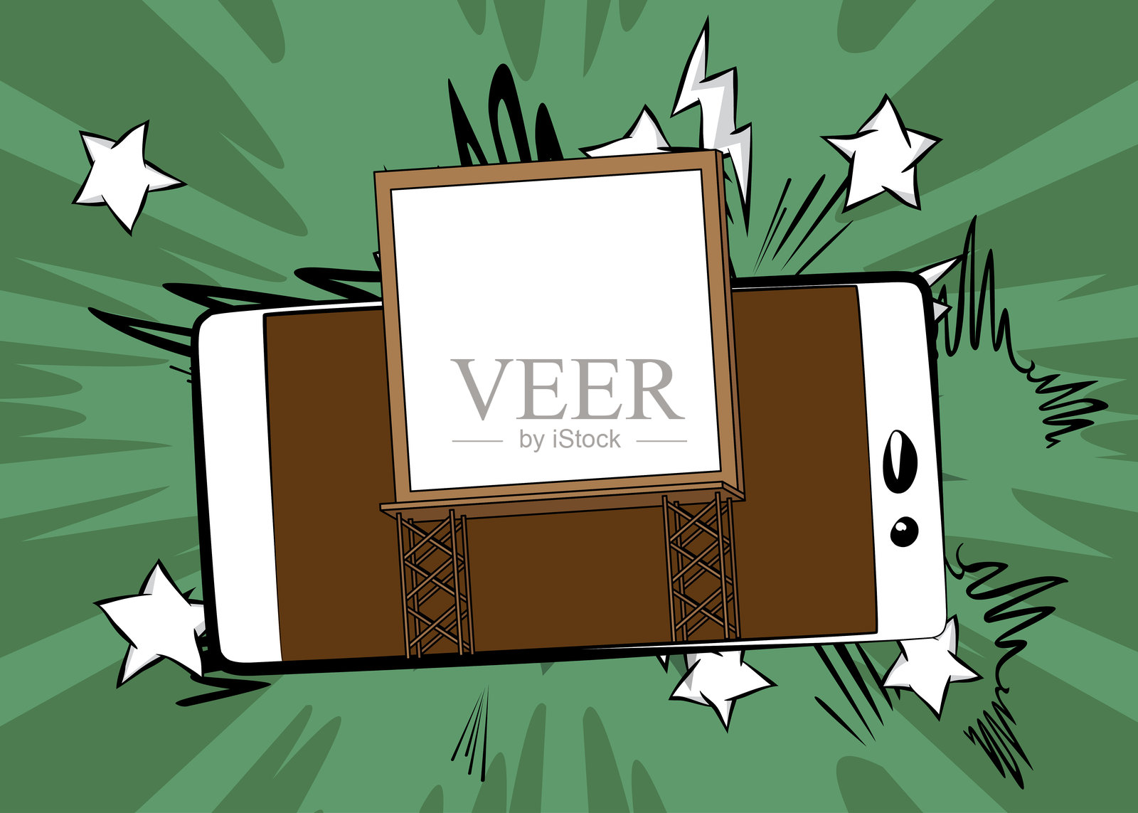 卡通智能手机,漫画书电话与广告牌。复古矢量漫画流行艺术设计。插画图片素材