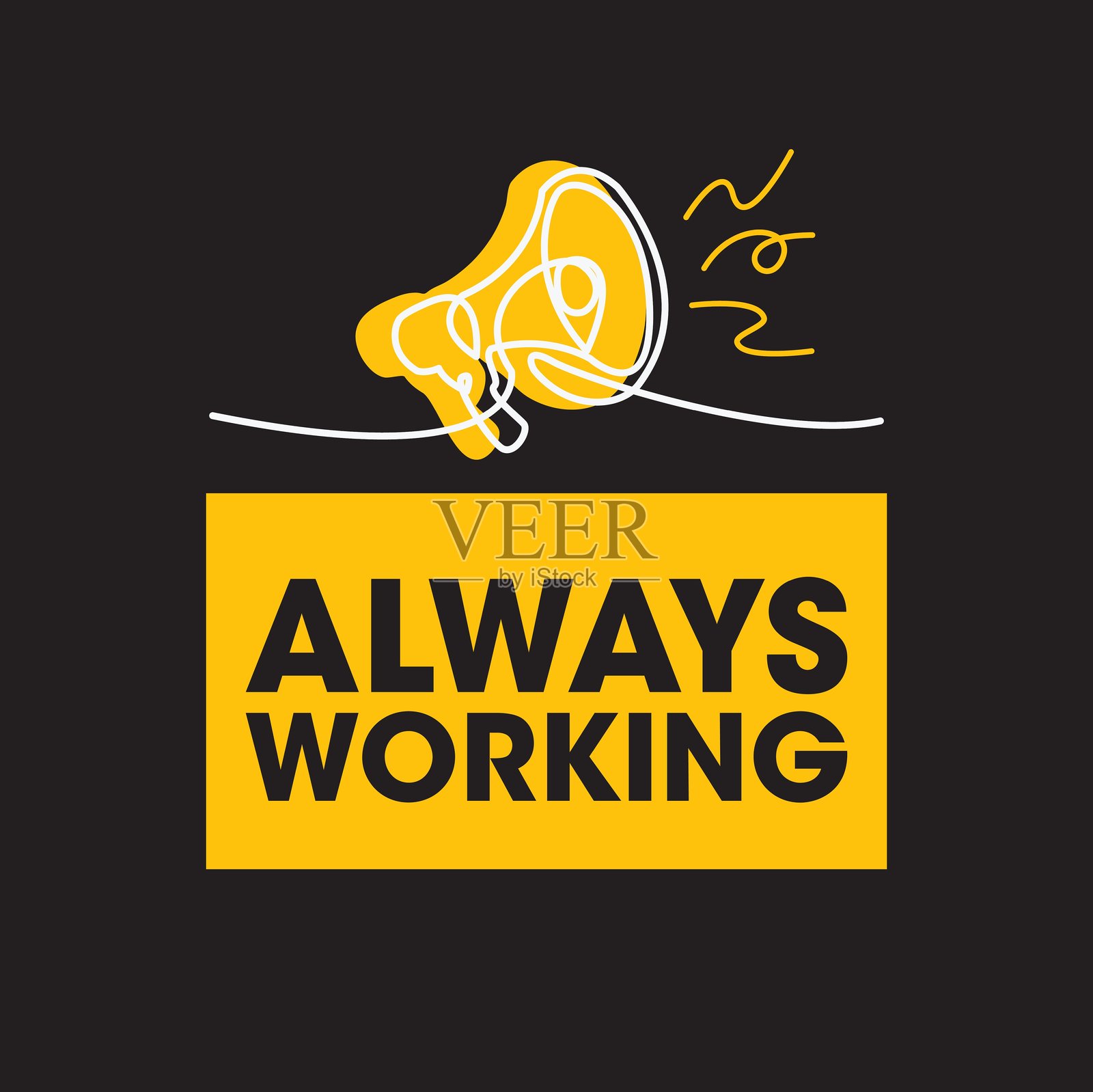 始终工作标志,标签剪贴画平面设计。插画图片素材