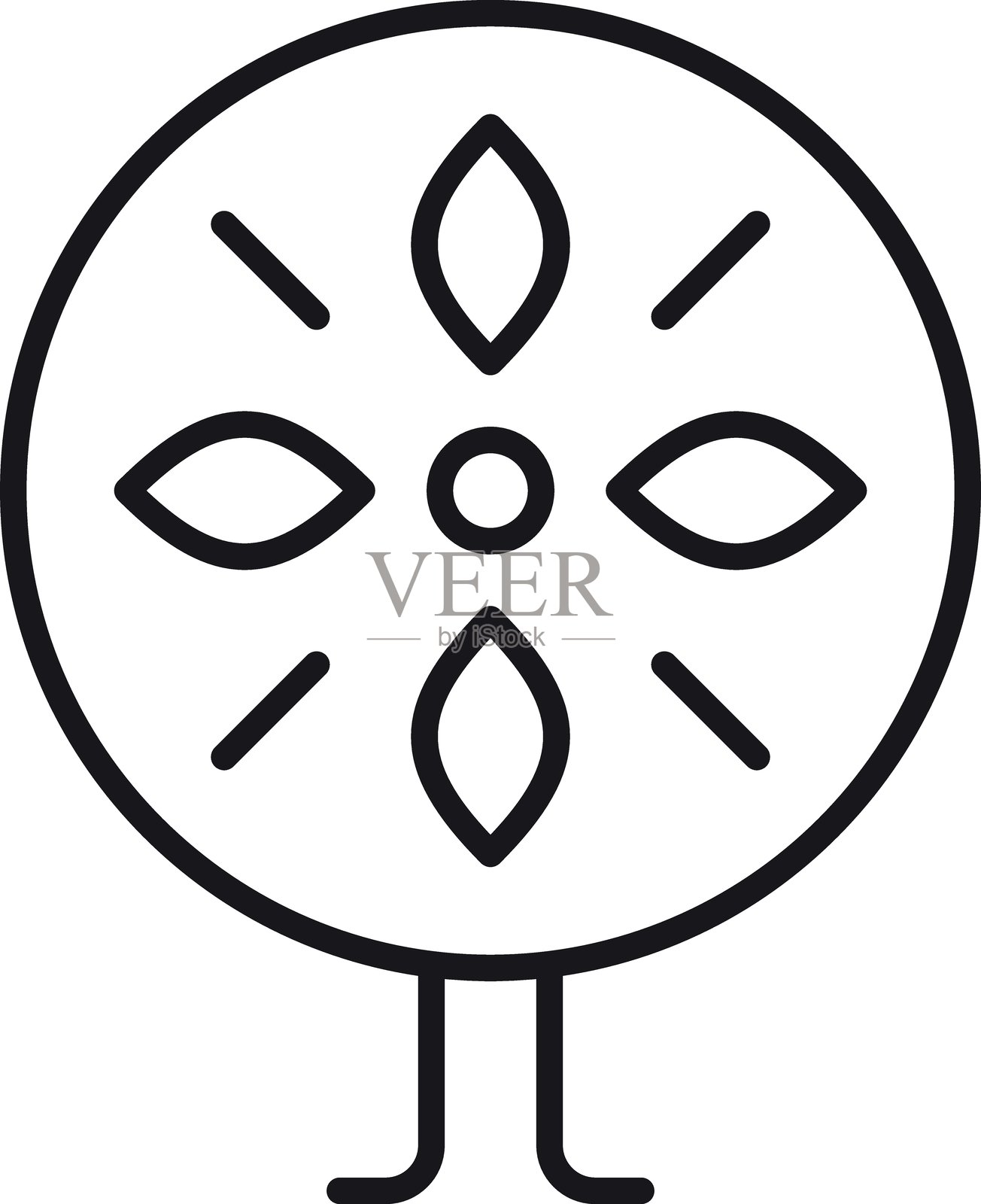 抽象花朵设计,带有腿部和圆形,采用细线风格。插画图片素材