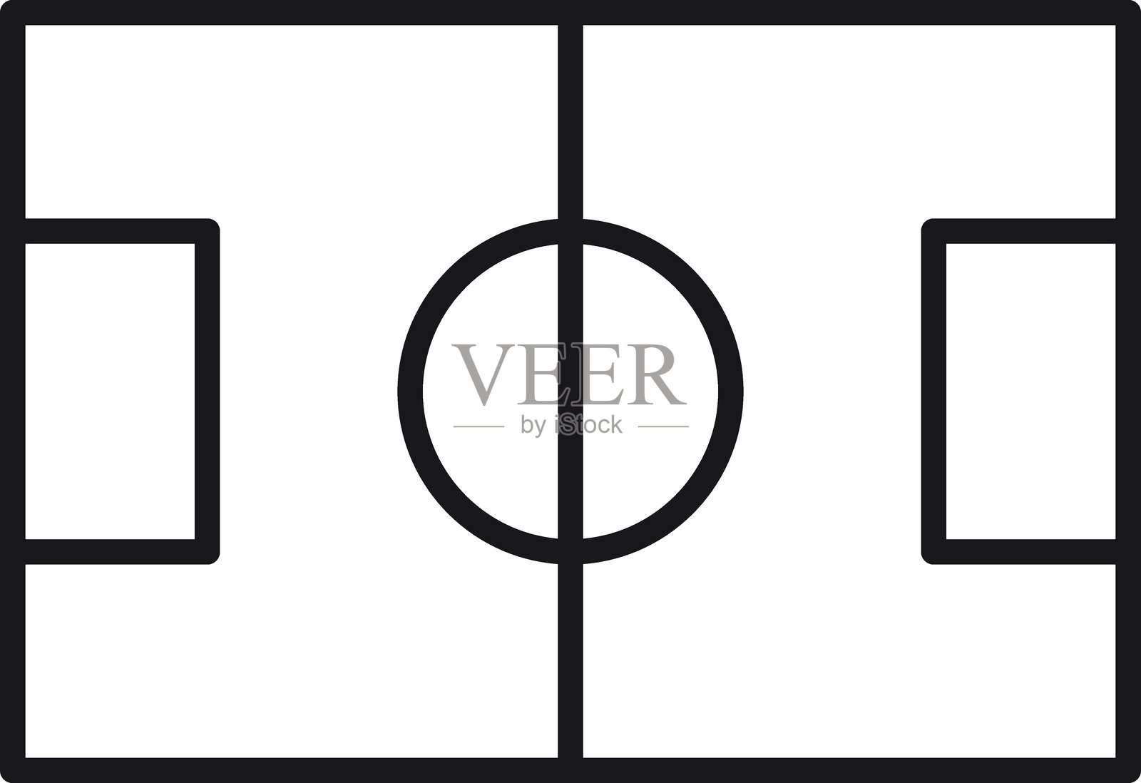 足球场布局图,标记了比赛区域,采用细线风格。插画图片素材