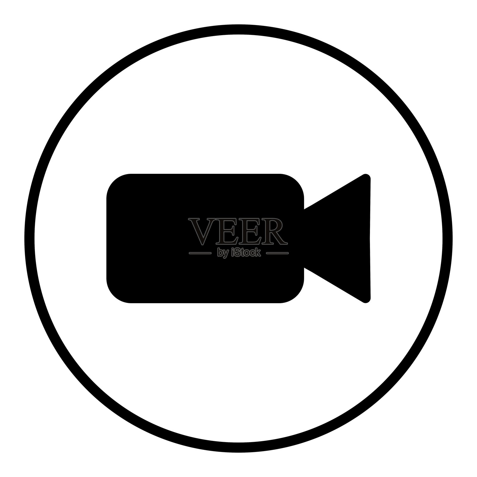 圆圈内带有粗体轮廓的视频摄像机图标。插画图片素材