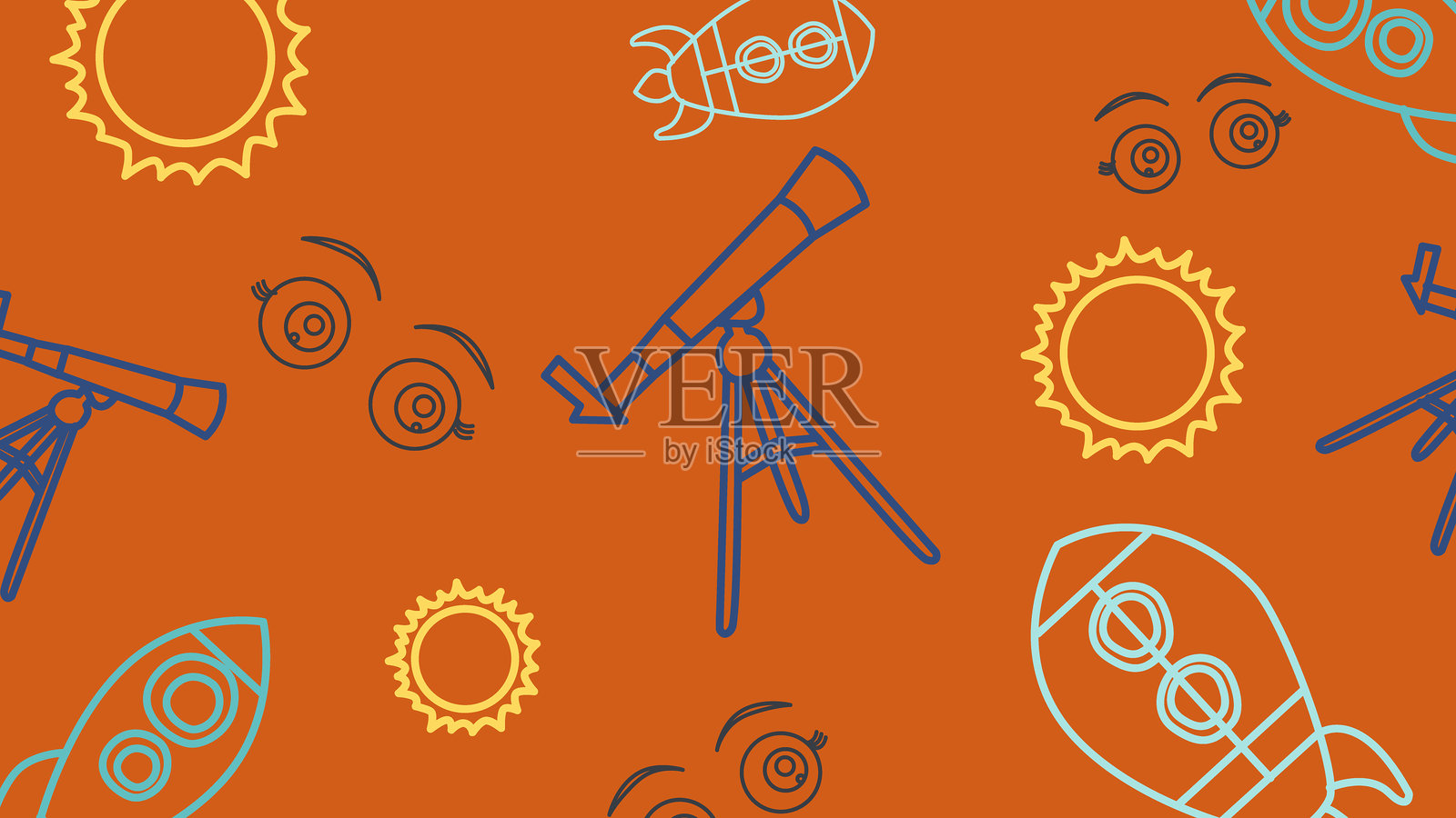 火箭和望远镜的宇宙背景插画图片素材