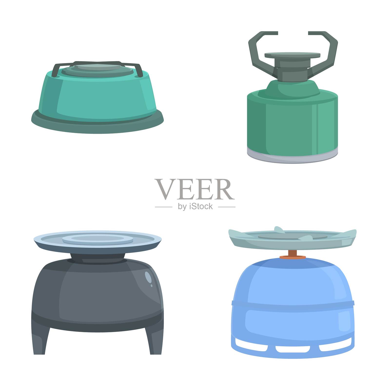 一套平面设计的露营炉图标插画图片素材