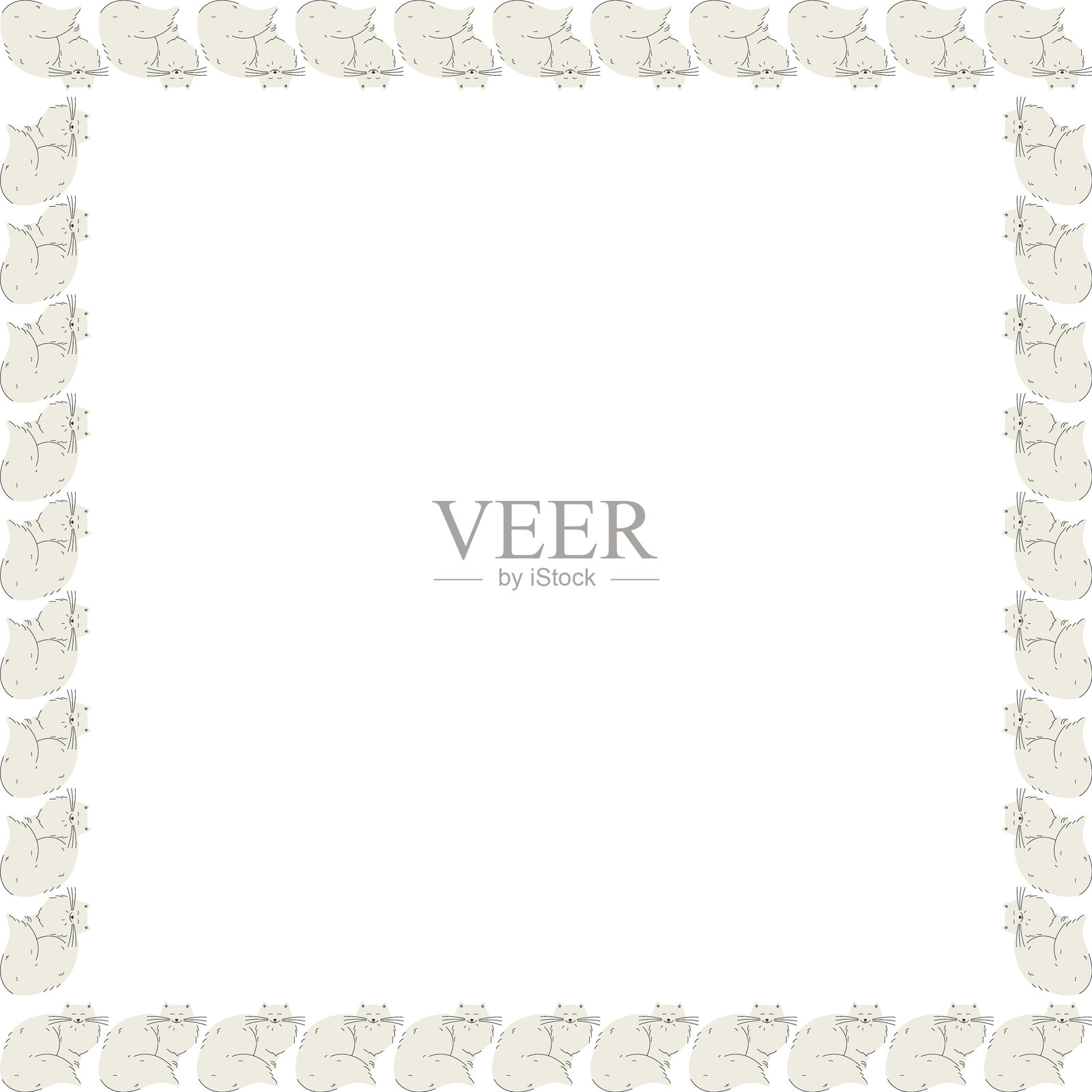 可爱的儿童卡通猫空框盒子。手绘矢量插图。插画图片素材