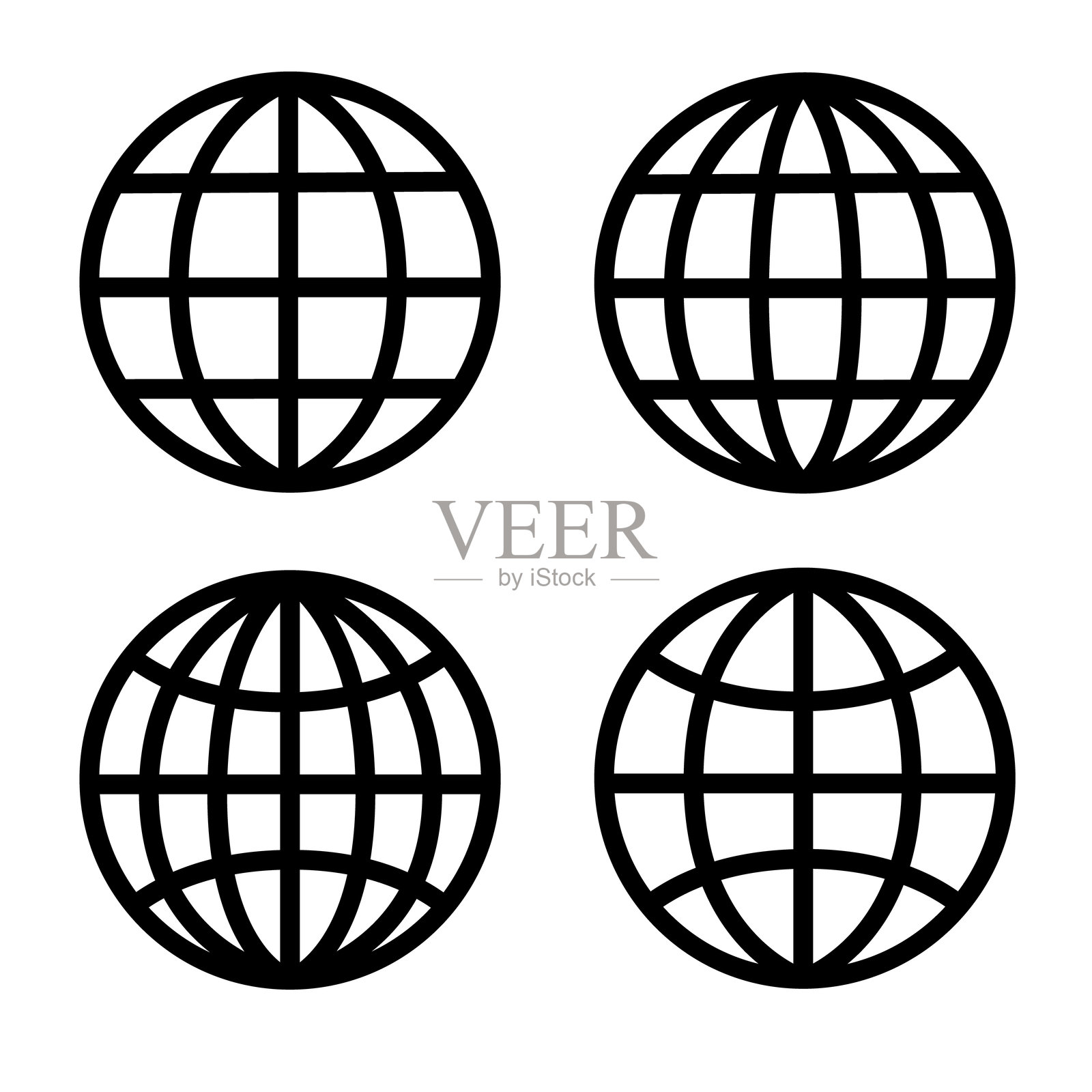 地球仪图标线条集矢量图,包含地球、行星地球的线条图标集插画图片素材