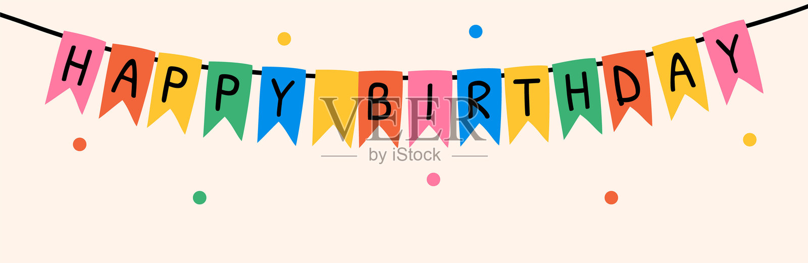 五彩缤纷的旗帜花环,上面写着“生日快乐”插画图片素材