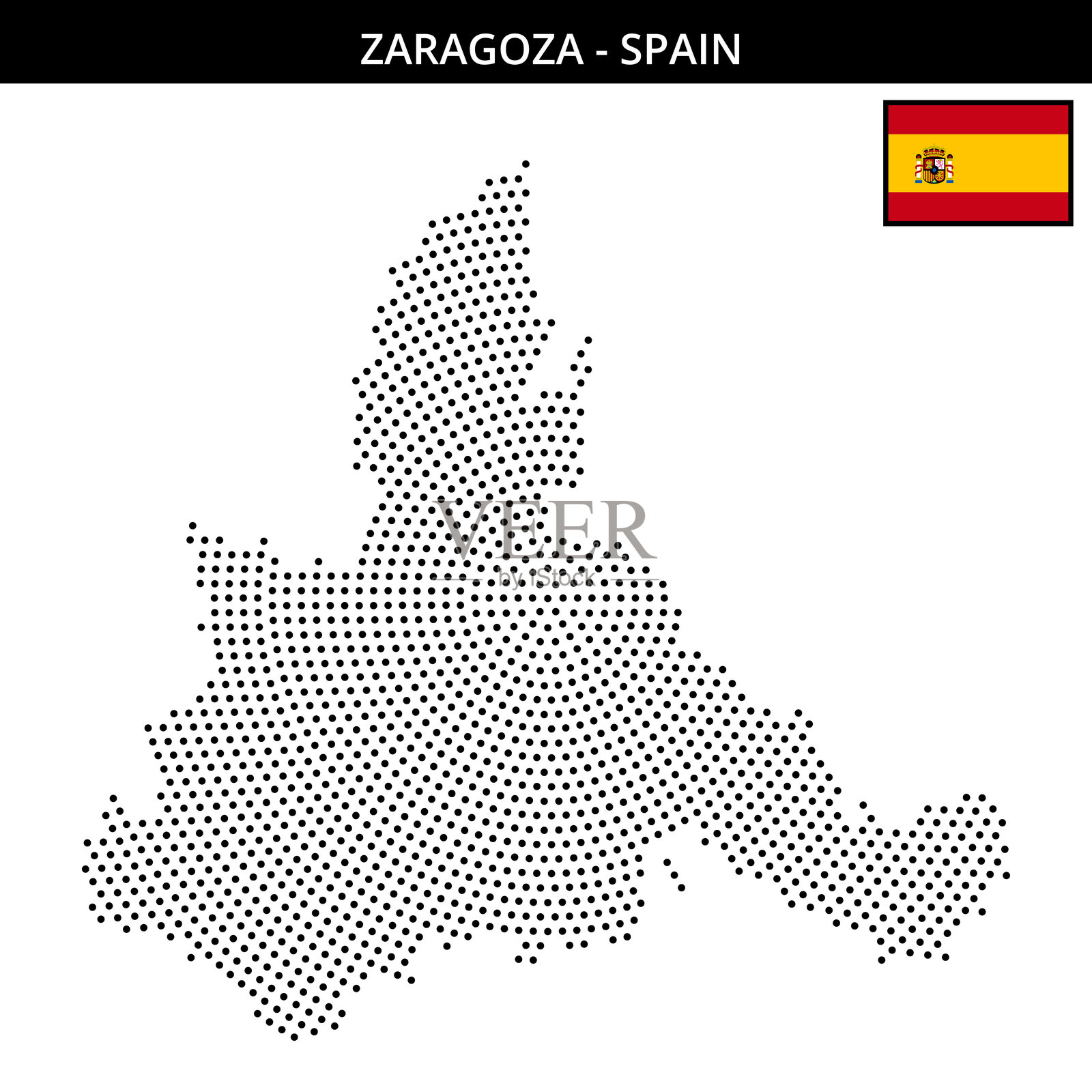 西班牙萨拉戈萨的中等圆形点状地图插画图片素材