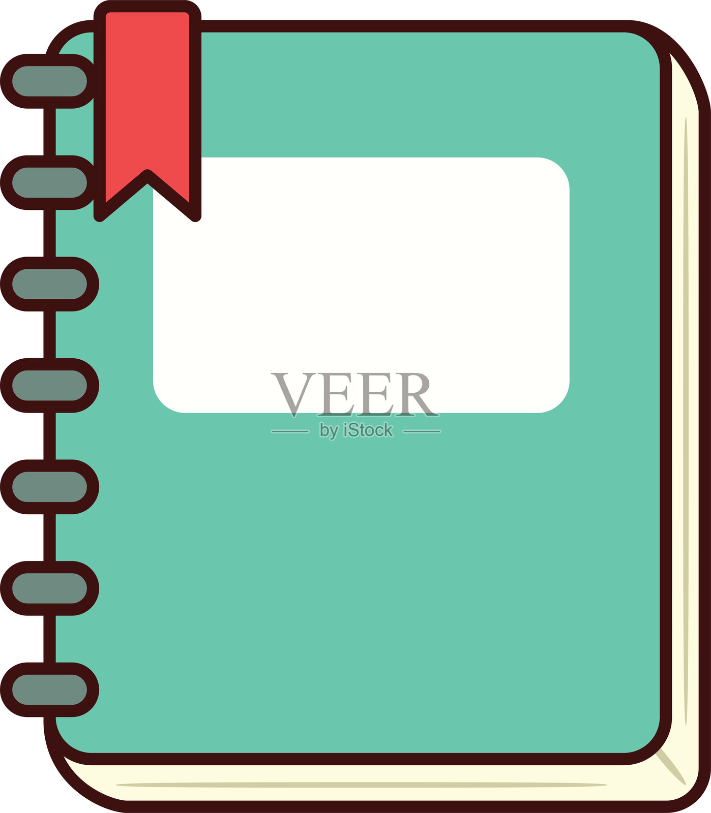 绿色螺旋笔记本,带红色标签插图插画图片素材