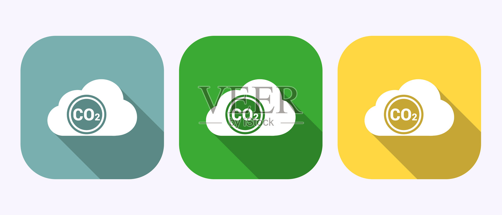 二氧化碳图标设计插图,减少二氧化碳气体图标标志符号在阴影按钮设计中插画图片素材