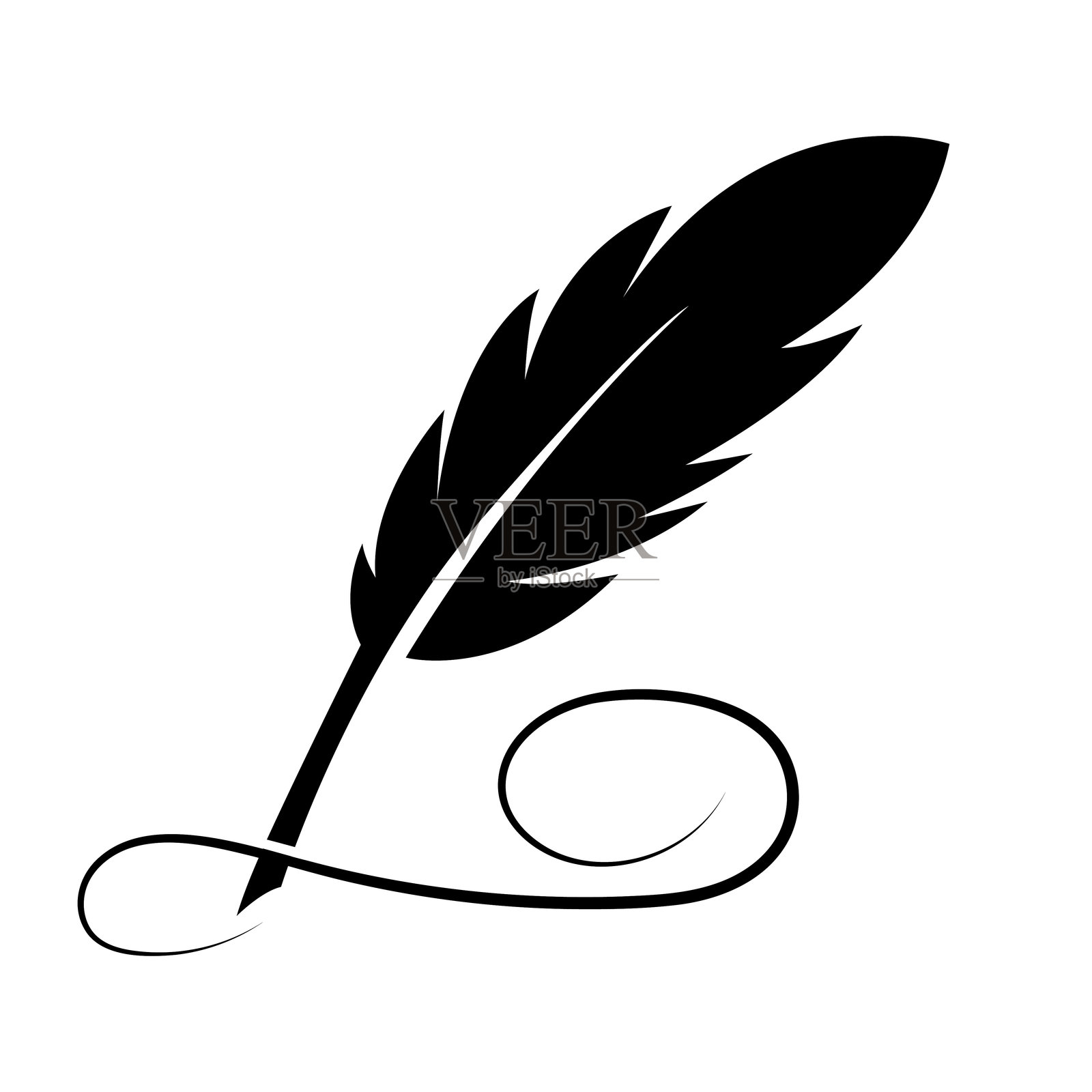 优雅的羽毛钢笔墨水书写标志设计符号插画图片素材
