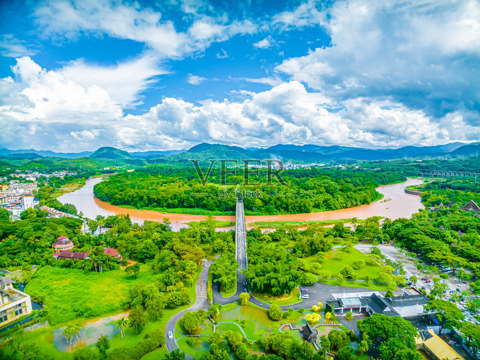 中国科学院西双版纳热带植物园的航拍,西双版纳,云南,中国,亚洲。热带雨林。原始森林。热带雨林。照片摄影图片