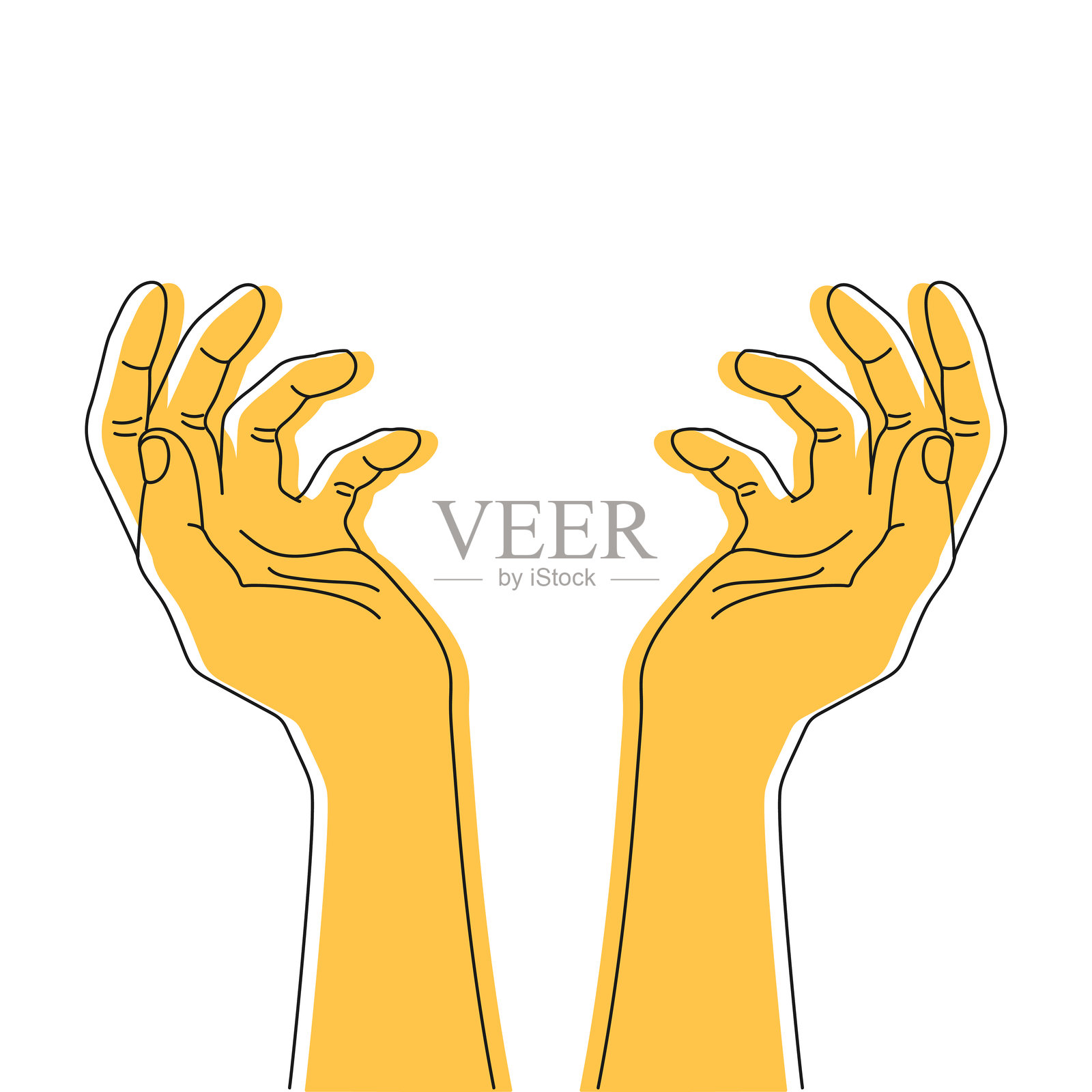 举起的人手轮廓。手臂伸向天空。伸展的手线条艺术。矢量插图插画图片素材