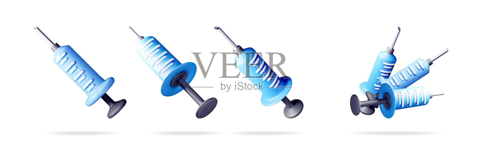 蓝色医疗注射器或注射器套件插画图片素材