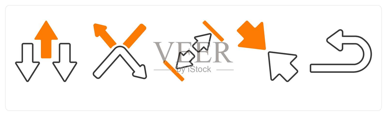 一组包含箭头、地图和导航的5个混合图标插画图片素材