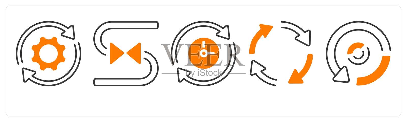 一组包含箭头、地图和导航的5个混合图标插画图片素材